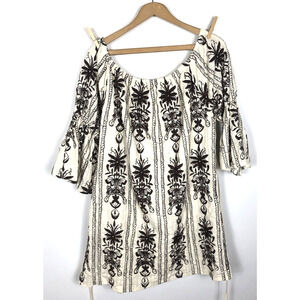 Urban Mangoz Dress Large Off Shoulder White Heavily Embroidered Ethnic Tropical